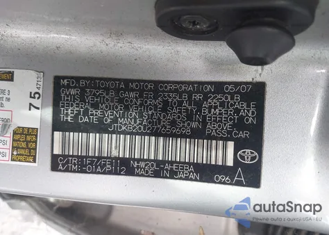 2007 Toyota Prius из США, поврежденный, VIN JTDKB20U277659698